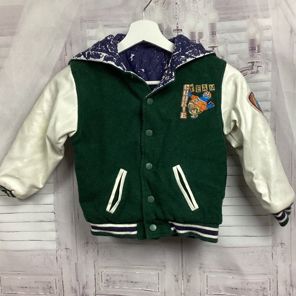 Vintage Y2K Sesame Street Cookie Monster Varsity Jacket Snap Front 5T